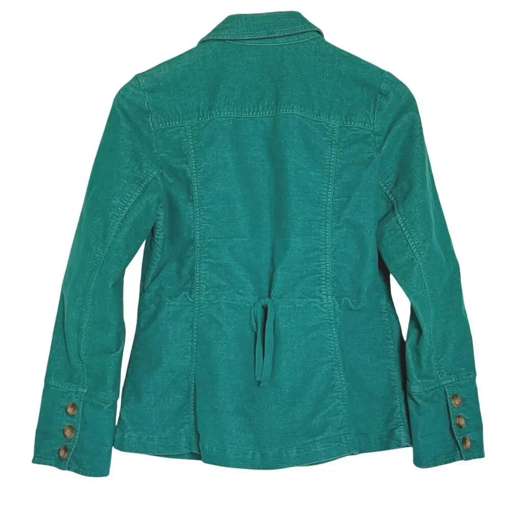 Sundance Womens Corduroy Jacket Teal Pockets Tie Back Womens Small/Petite - Picture 2 of 8